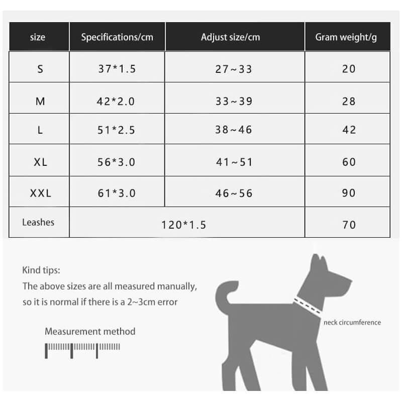 Bling Rhinestone Dog Collar Size Chart