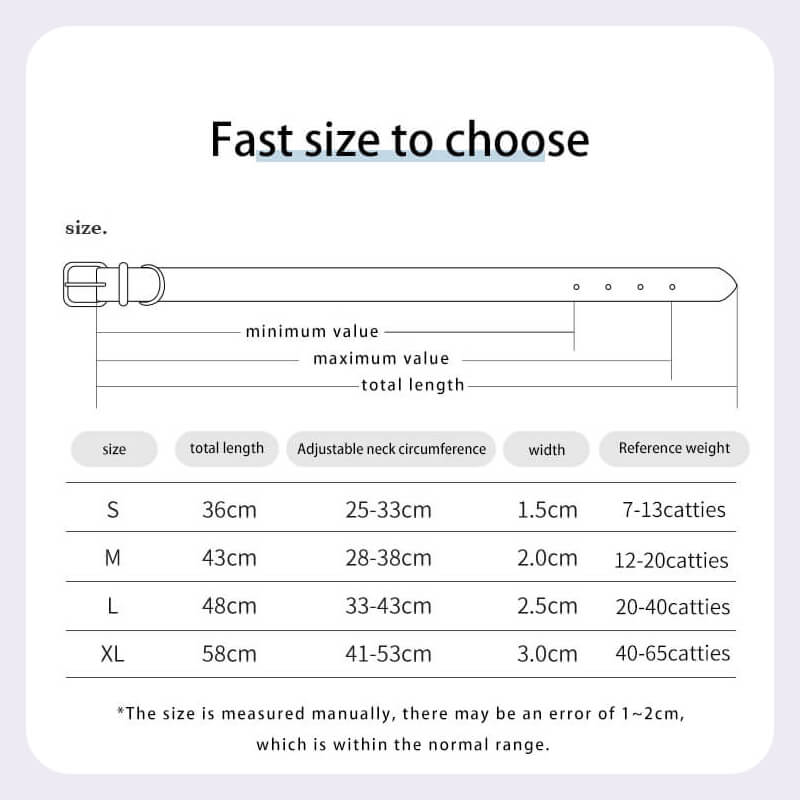 Custom Dog Collars Size Chart