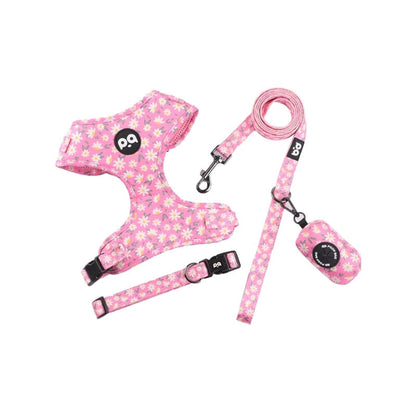 Pink Dog Collar Leash and Harness Sets for Fashionable Pets