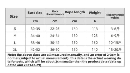 Size Chart for Dog Harness for Small Dogs