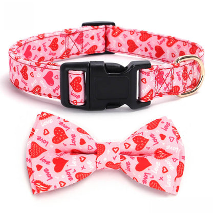 Pink Dog Collar with Heart Print and Bow