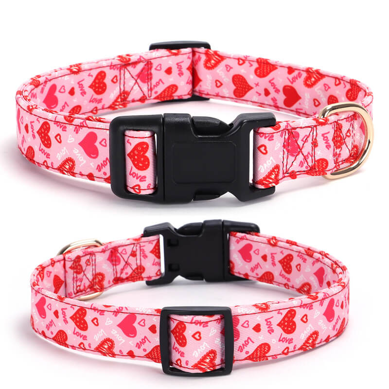 Pink Heart Print Dog Collar