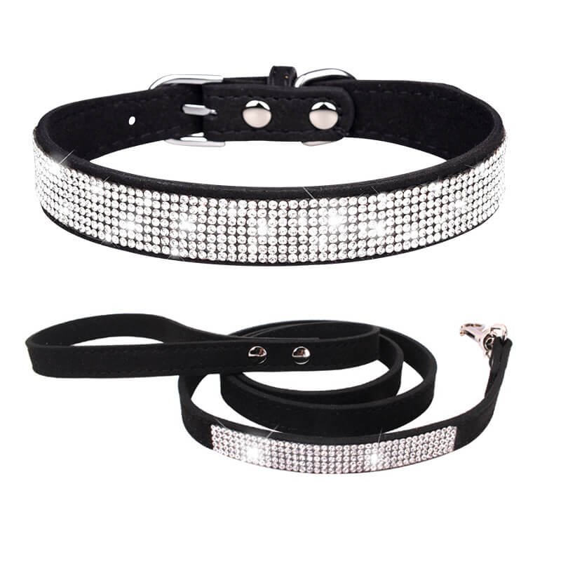 Rhinestone Bling Dog Collar and Leash Black