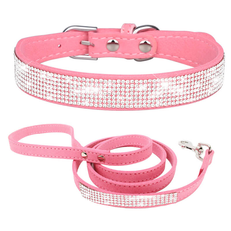 Rhinestone Bling Dog Collar and Leash Pink