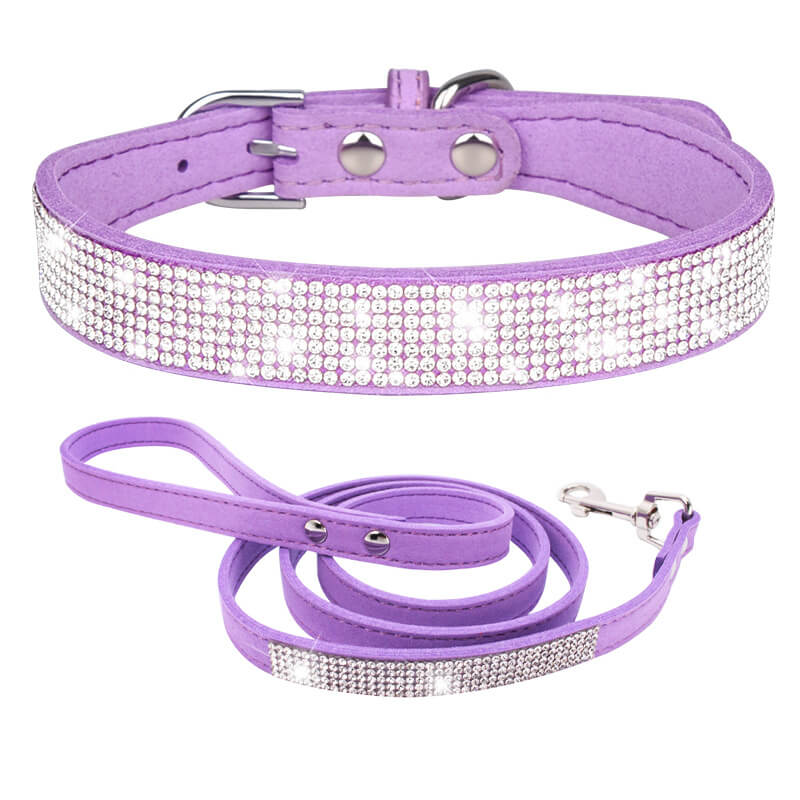 Rhinestone Bling Dog Collar and Leash Purple