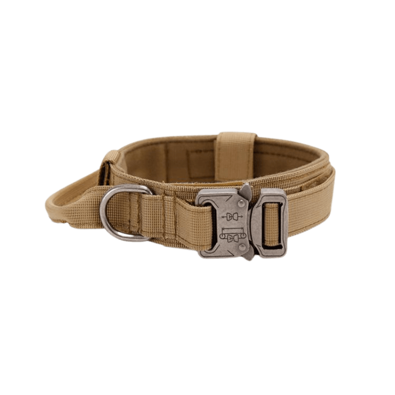 Khaki Tactical Dog Collar for Large Dogs